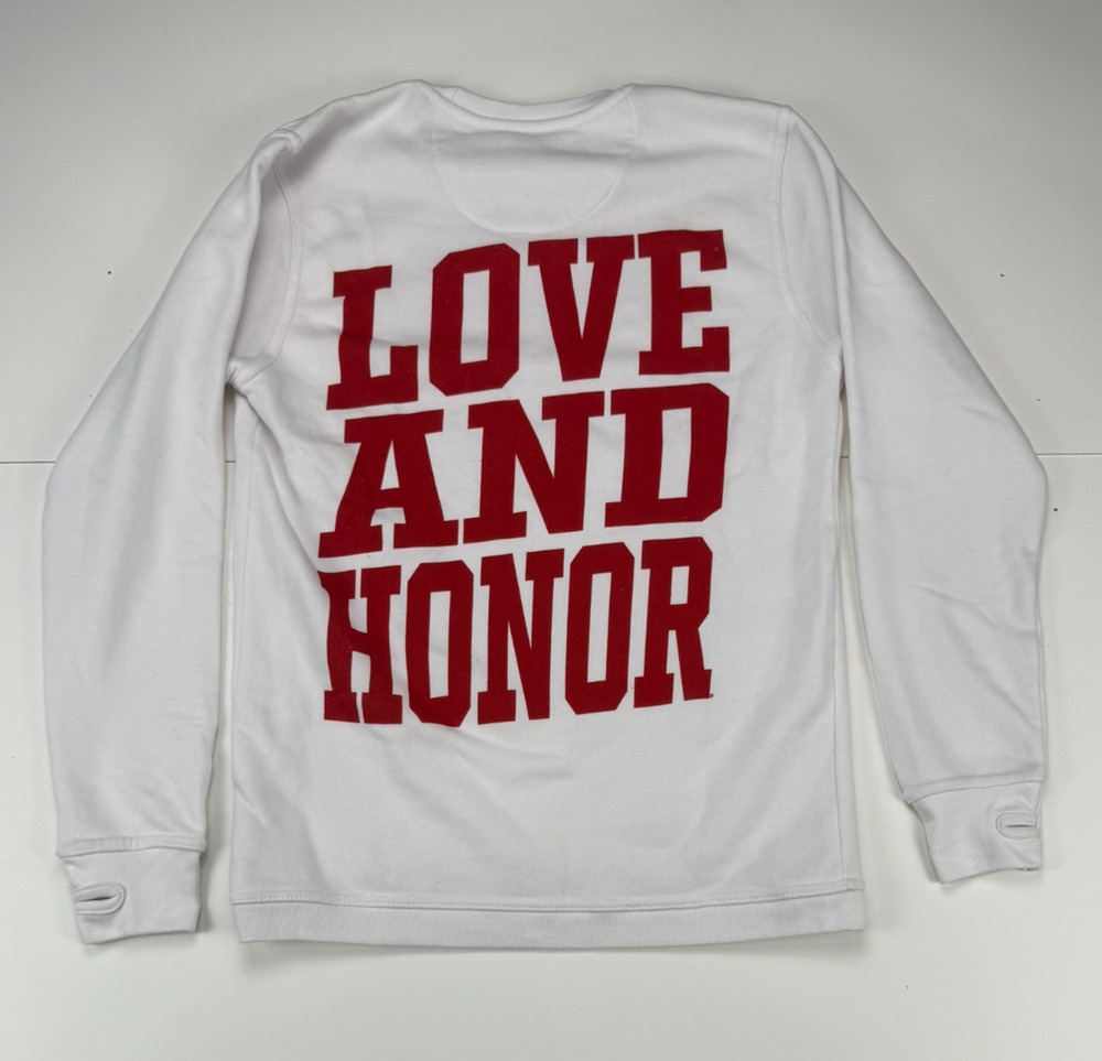 Miami University RedHawks Pressbox Womens S Love Honor White Sweatshirt